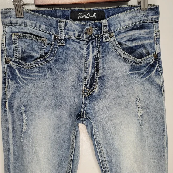 True Luck Men's Miles Straight Distressed Jeans Size 30/30 Casual Acid Wash - Picture 4 of 13